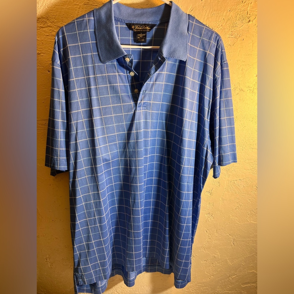 Brooks Brothers Polo Shirt Blue Golf Cotton Performance LG